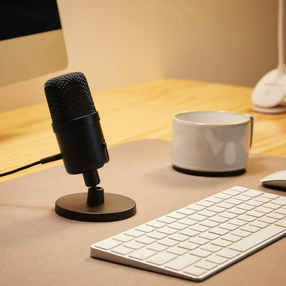 USB Condenser Microphone for Streaming, Recording, and Podcasting on PC, Plug and Play, Cardioid Pickup, Adjustable Stand with 360° Rotation, 5.8 X 3.4 Inches, Black